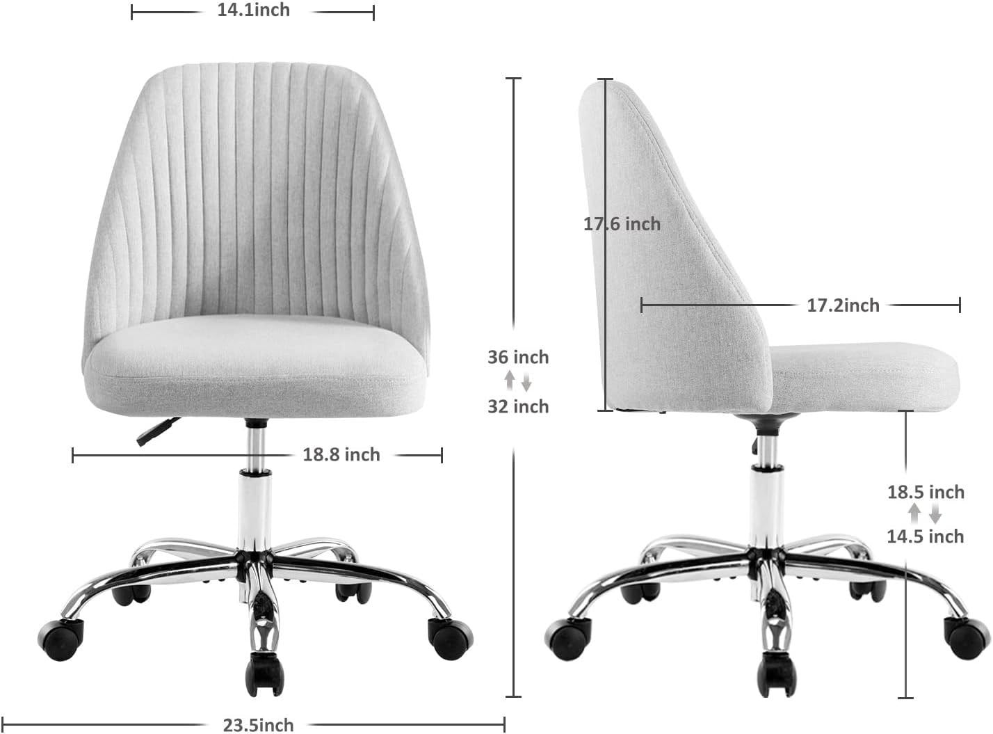 Home Office Chair, Mid-Back Armless Twill Fabric Adjustable Swivel.