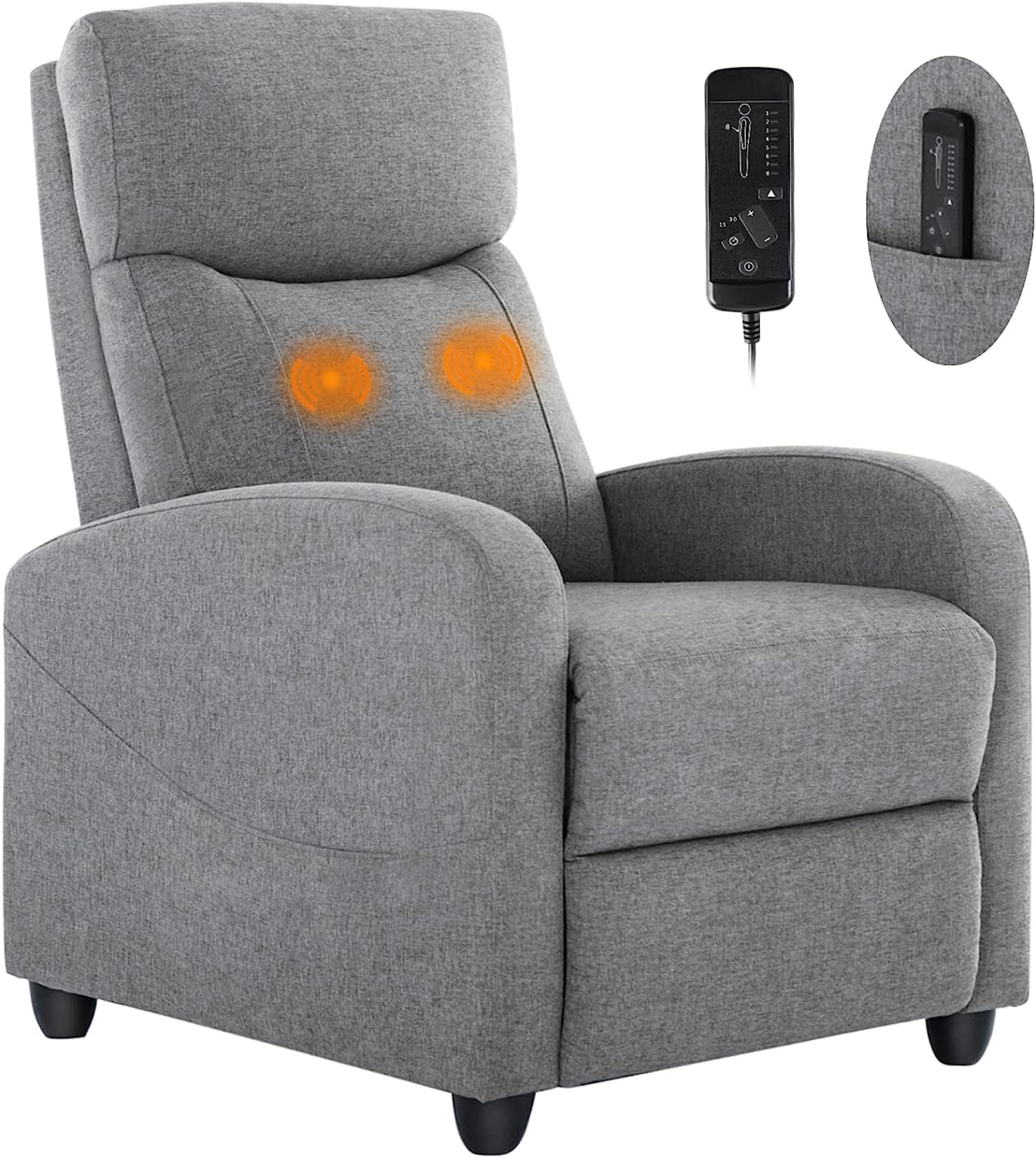 Recliner Chair for Living Room, Fabric Massage Recliner Chair Winback Single Sofa Home Theater Chairs Adjustable Modern Reclining Chair with Padded Seat Backrest for Adults (Grey)