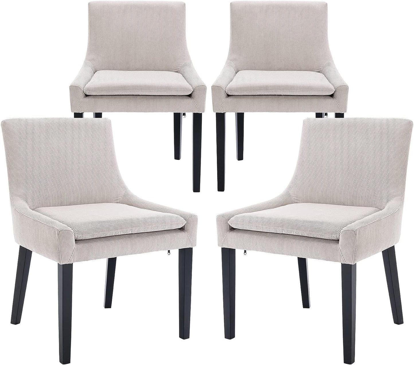 Modern Dining Chairs Set of 4, Upholstered Corduroy Accent Side Leisure Chairs with Mid Back and Wood Legs for Living Room/Dining Room/Bedroom/Guest Room-Beige