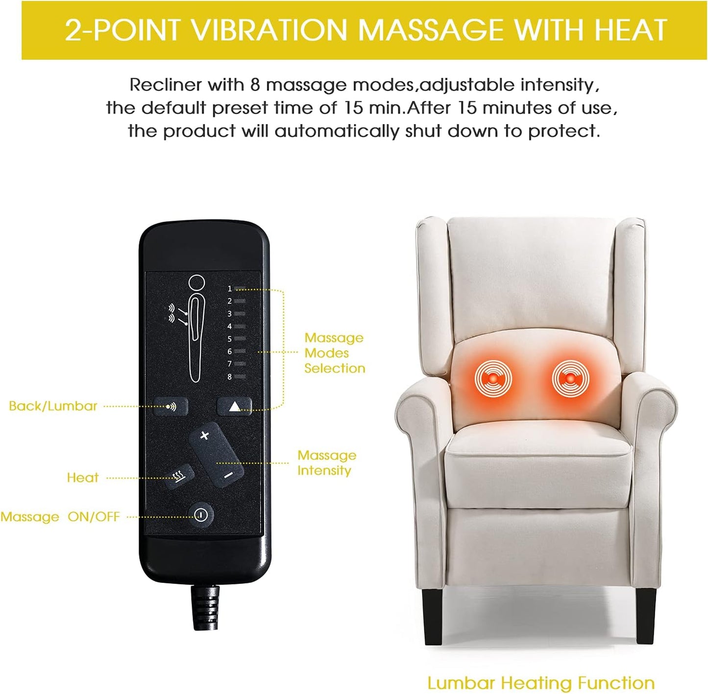 Recliner Chair for Living Room Recliner Sofa Reading Chair Winback Single Sofa Home Theater Seating Modern Reclining Chair Easy Lounge with Fabric Padded Seat Backrest Beige White