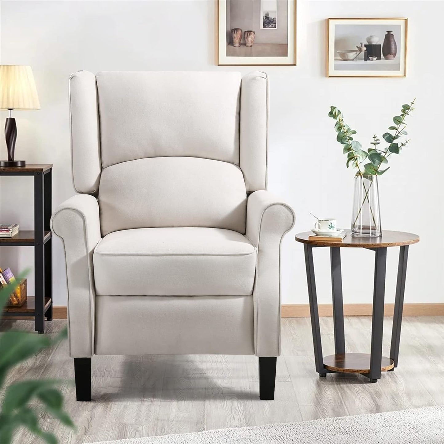 Recliner Chair for Living Room Recliner Sofa Reading Chair Winback Single Sofa Home Theater Seating Modern Reclining Chair Easy Lounge with Fabric Padded Seat Backrest Beige White