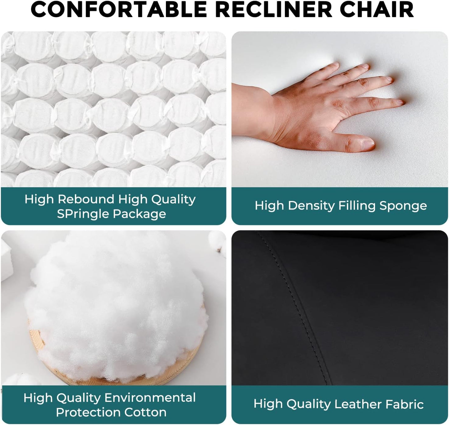 Recliner Chair, Living Room Chairs Massage Recliner Chairs Adjustable Theater Chairs Padded Seat Backrest PU Leather Winback Single Sofa Modern Recliner Chair Bedroom Chair for Adults (Black)