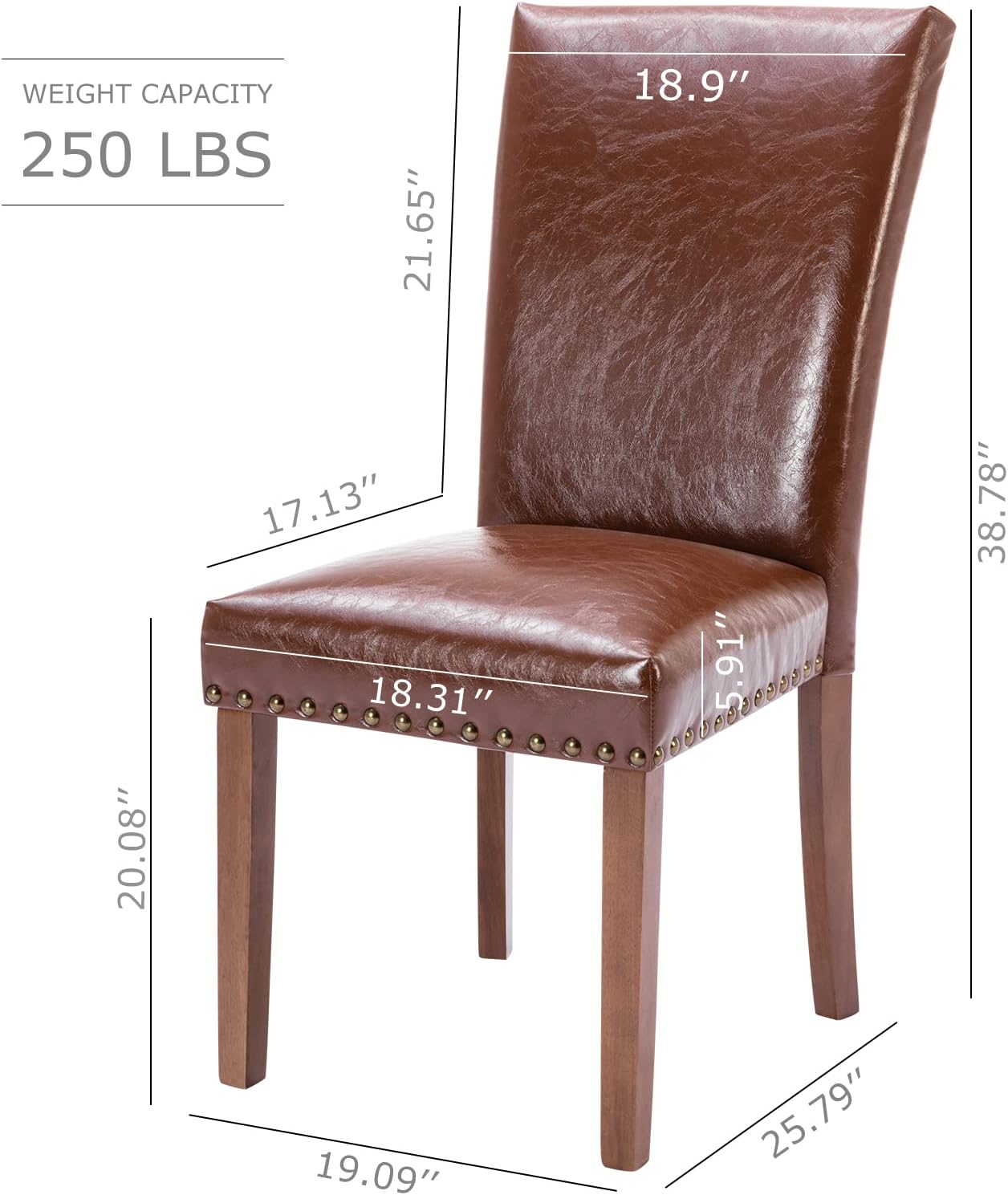 Upholstered Parsons Dining Chairs.PU Leather Dining Room Kitchen Side Chair with Nailhead Trim and Wood Legs - Light Brown