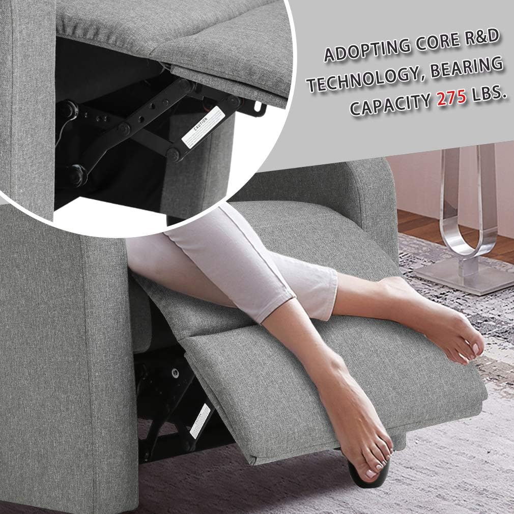 Recliner Chair for Living Room, Fabric Massage Recliner Chair Winback SingleRecliner Chair for Living Room, Fabric Massage Recliner Chair Winback Single Sofa Home Theater Chairs Adjustable Modern Reclining Chair with Padded Seat Backrest for Adults (Grey)