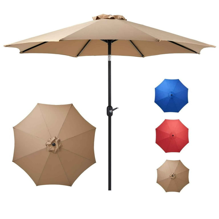 9FT Patio Umbrellas, Outdoor Patio Table Umbrella with Tilt Adjustment and Crank Lift System for Ourdoor Patio, Lawn, Backyard, Pool, Market, Blue,Red,Khaki
