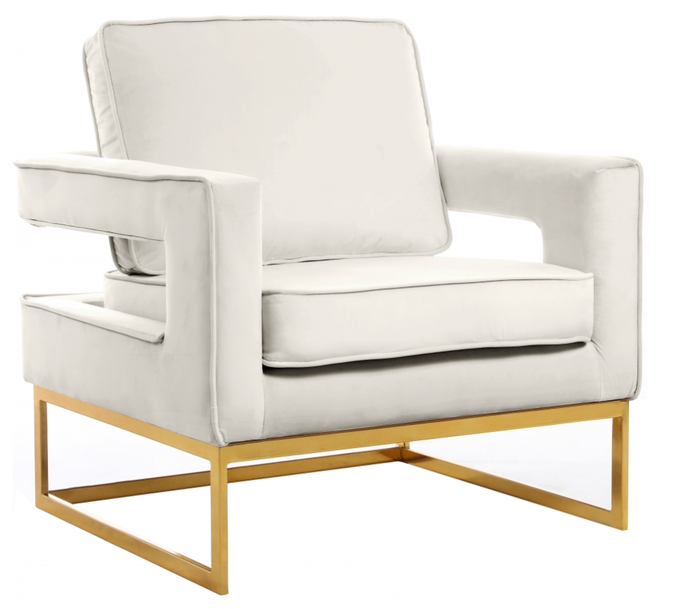 Noah Collection Modern Contemporary Velvet Upholstered Accent Chair with Durable Stainless Steel Base, Gold Base