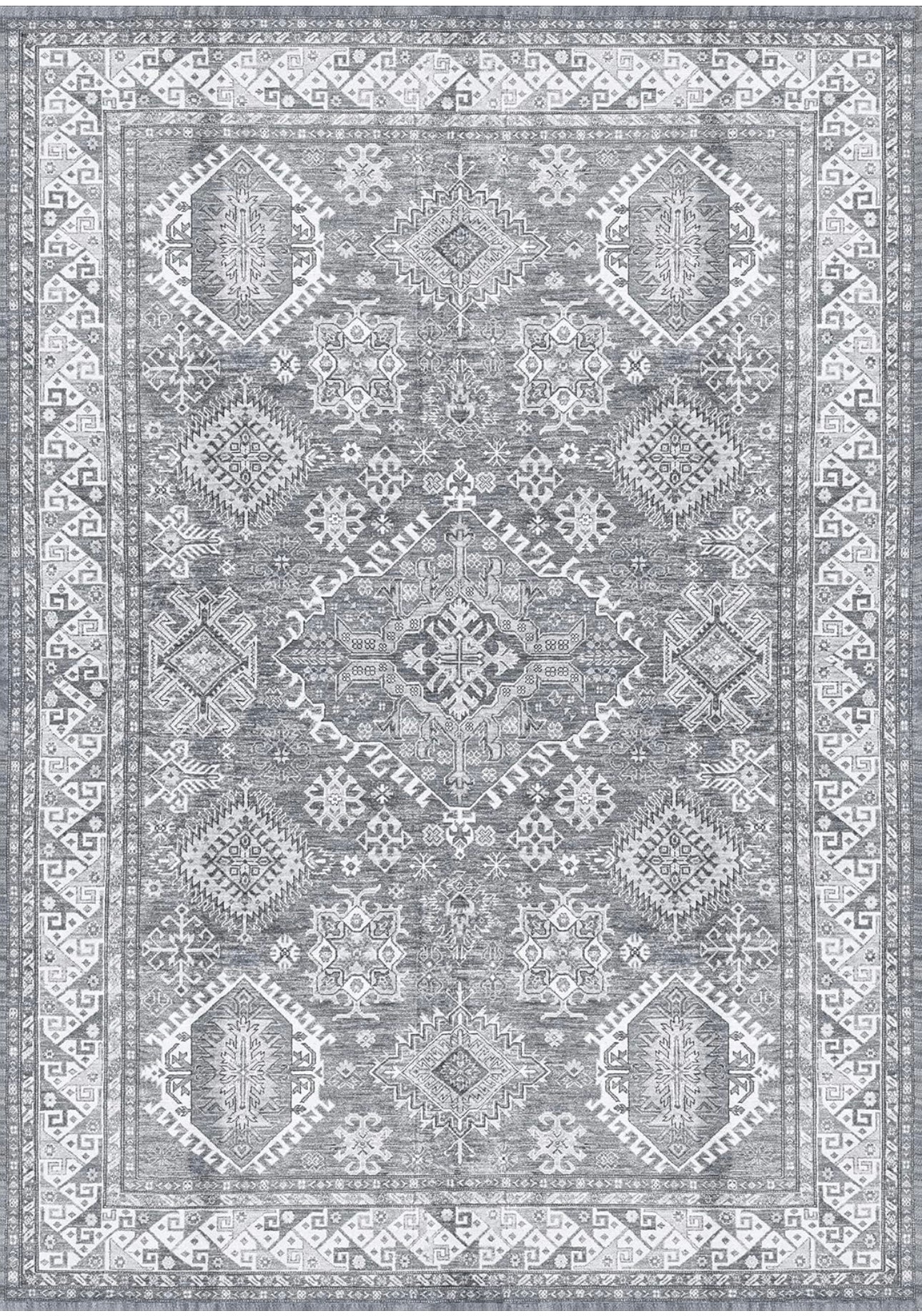 9x12 Area Rug - Stain Resistant Washable Rug, Anti Slip Backing Rugs for Living Room, Vintage Tribal Area Rugs (TPR12-Grey, 9'x12')