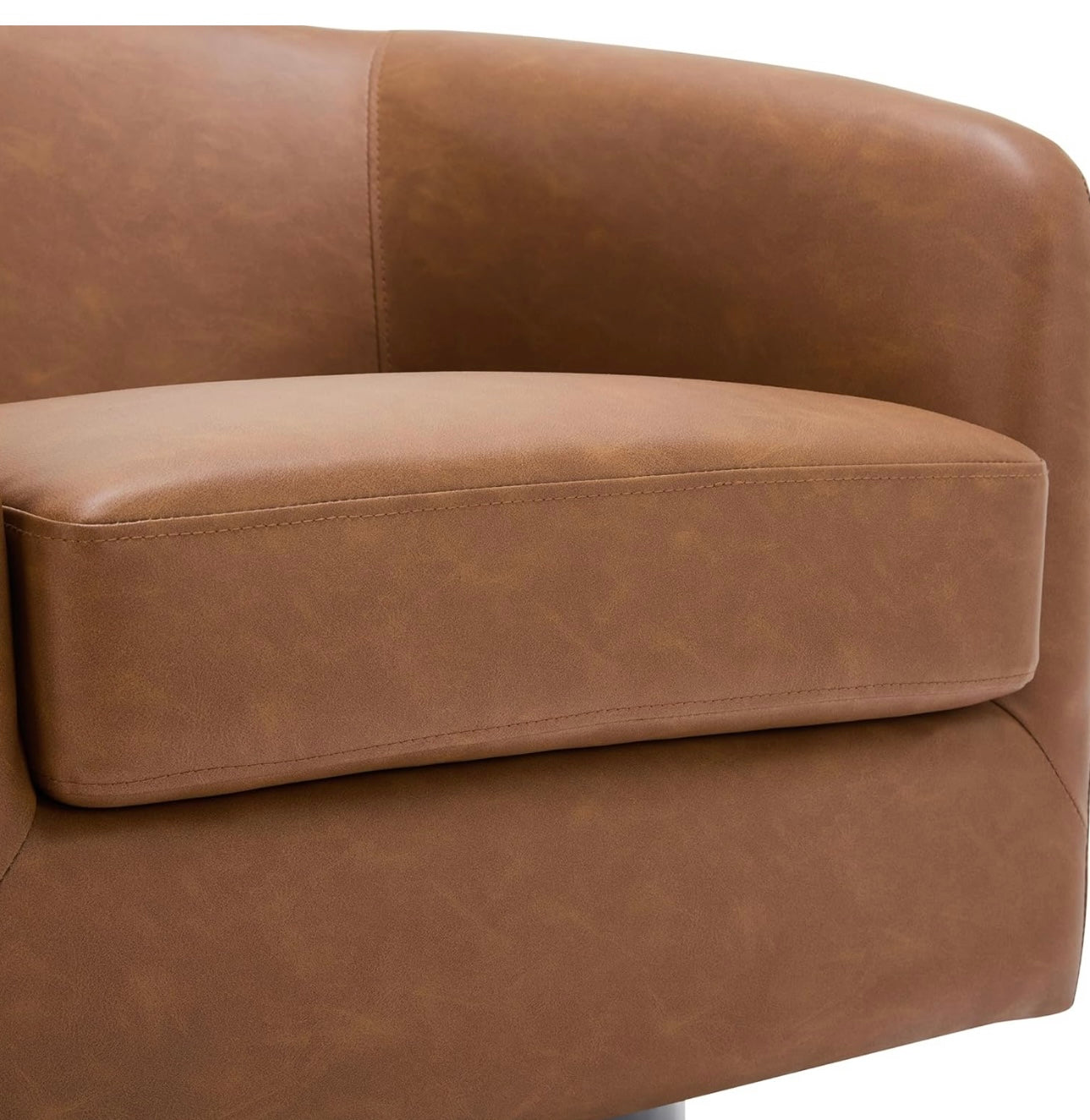 360° Swivel Barrel Accent Chair Armchair, PU Leather Round Club Arm Chair for Lving Room, Modern Upholstered Small Bedroom Single Sofa Seat - Brown