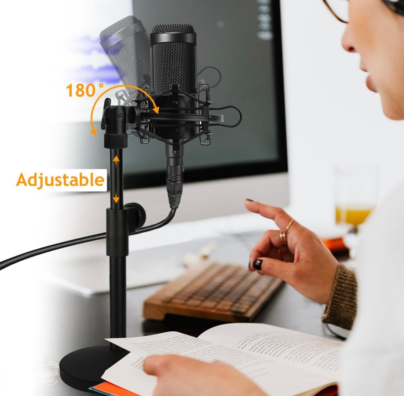 Desktop Microphone Stand, Adjustable Desk Mic Stand wtih Shock Mount for Audio Technica AT2020 AT2020USB+ AT2035 ATR2500 Condenser Studio Microphone by Frgyee