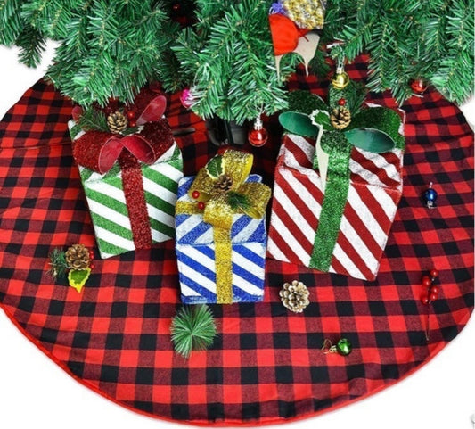 Lapogy Christmas Tree Skirt, 48 Inch Red&Black Buffalo Double Layer Check Plaid