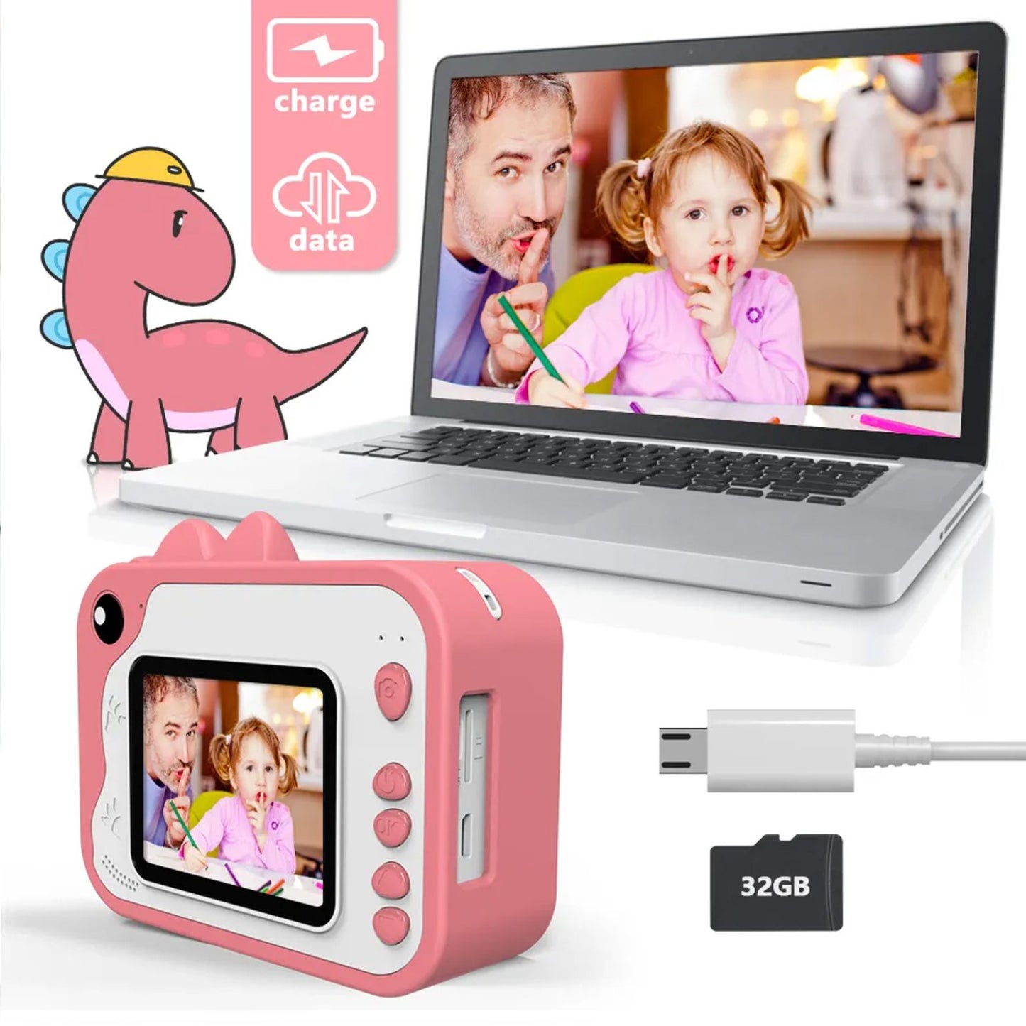 Kids Instant Print Camera with 3 Rolls Print Paper Toddler Zero Ink Video Camera Learning Toy Camera Gifts for Birthday Christmas Holiday Travel