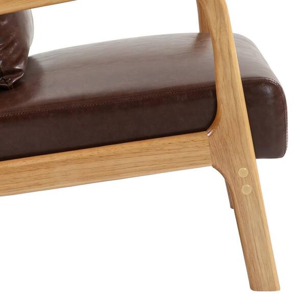 Modern Coffee Faux Leather Wood Frame Upholstered Accent Arm Chair (Set of 1)