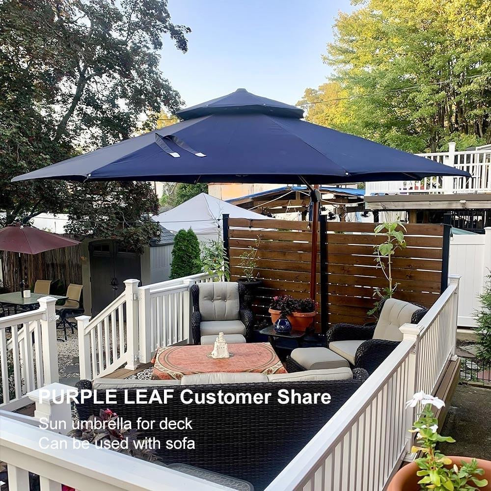 PURPLE LEAF Double Top 12 ft Round Aluminum Patio Umbrella in Navy.
