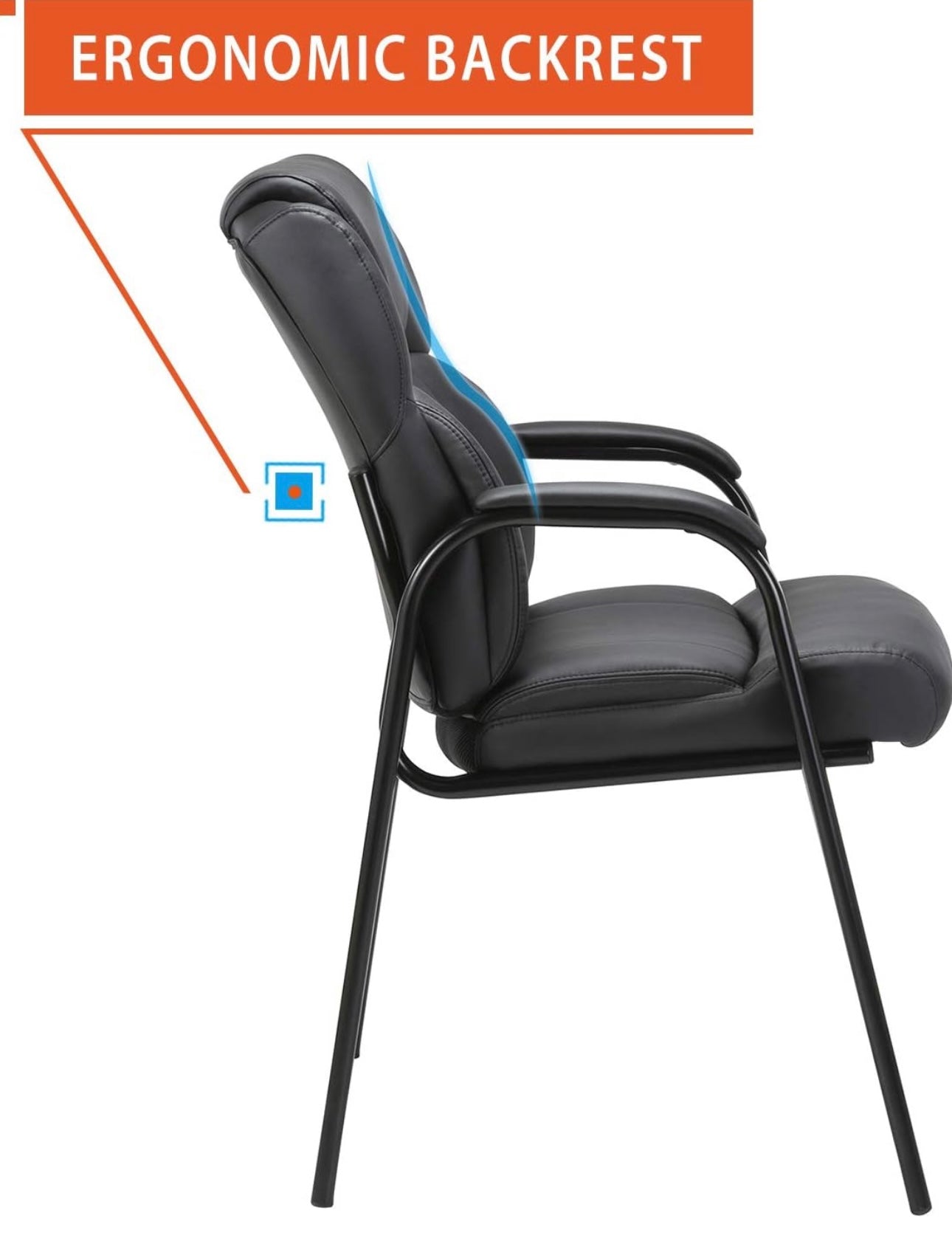 Reading Guest Chair - Black | Leather | Padded Arm Rest | Stackable Leather Seat Waiting Room Chair with Metal Frame