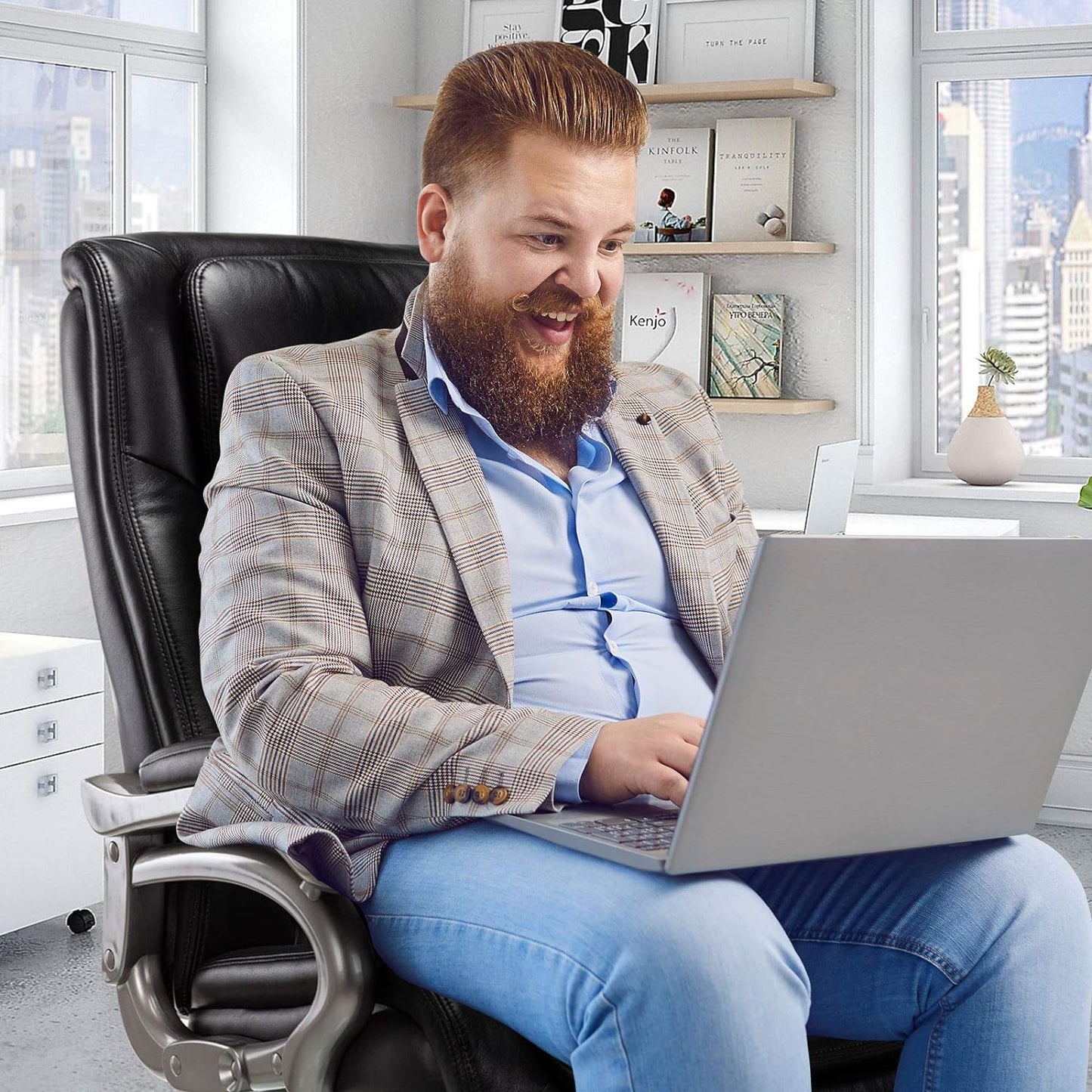 Big & Tall 400lb Office Chair - High Back Executive Computer Chair Heavy Duty Metal Base and Adjustable Tilt Angle Large Bonded Leather Desk Swivel Chair, Ergonomic Design for Lumbar Support