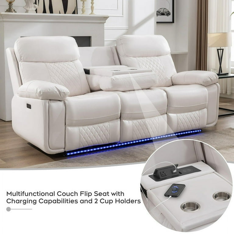 2PCS Power Recliner Sofa Sets with Bass Speaker,Wireless Charger LED Light,USB Port