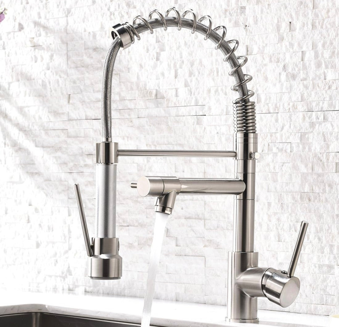 Contemporary Kitchen Sink Faucet,Single Handle Stainless Steel Kitchen Faucets with Pull Down Sprayer,Brushed Nickel