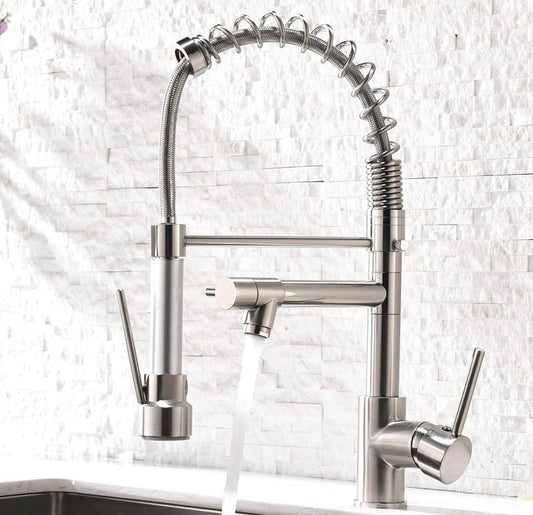 Contemporary Kitchen Sink Faucet,Single Handle Stainless Steel Kitchen Faucets with Pull Down Sprayer,Brushed Nickel
