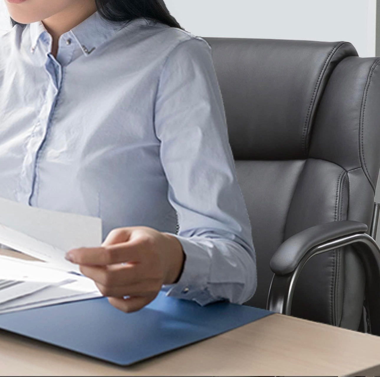 Reading Guest Chair - Black | Leather | Padded Arm Rest | Stackable Leather Seat Waiting Room Chair with Metal Frame