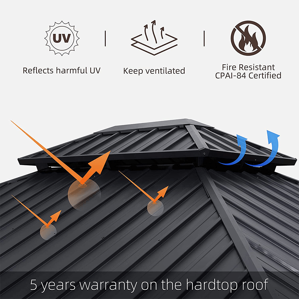 10x12 ft PURPLE LEAF Patio Gazebo for Backyard Grey Hardtop Galvanized Steel Roof Awning with Upgrade Curtain