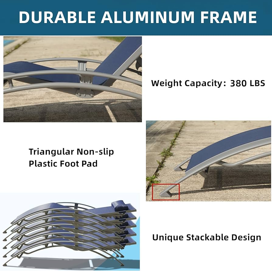 Pool Chairs Set of 3, Adjustable Aluminum Outdoor Loungers with Metal Side Table, All Weather