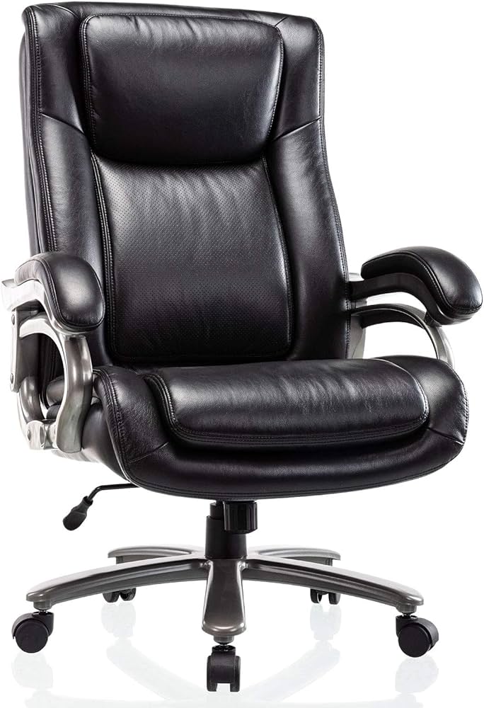 Big & Tall 400lb Office Chair - High Back Executive Computer Chair Heavy Duty Metal Base and Adjustable Tilt Angle Large Bonded Leather Desk Swivel Chair, Ergonomic Design for Lumbar Support
