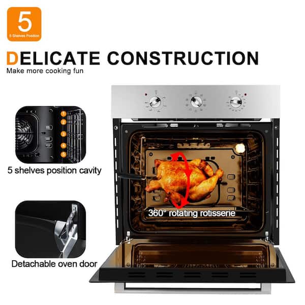 24 in. Built-In Single Electric Wall Oven with Rotisserie, 9 Cooking Modes, Mechanical Knob