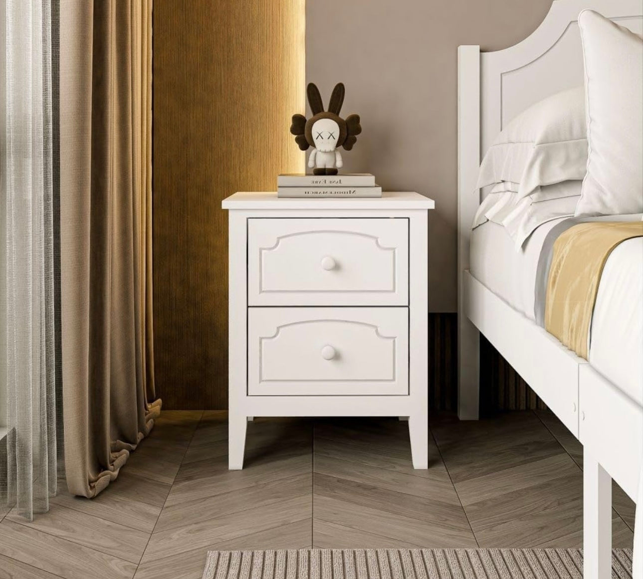 White Nightstand with Drawers, Solid Wood Sofa Table End Table Side Table for Small Place, Modern Night Stand Bedside Table for Living Room Bedroom, White