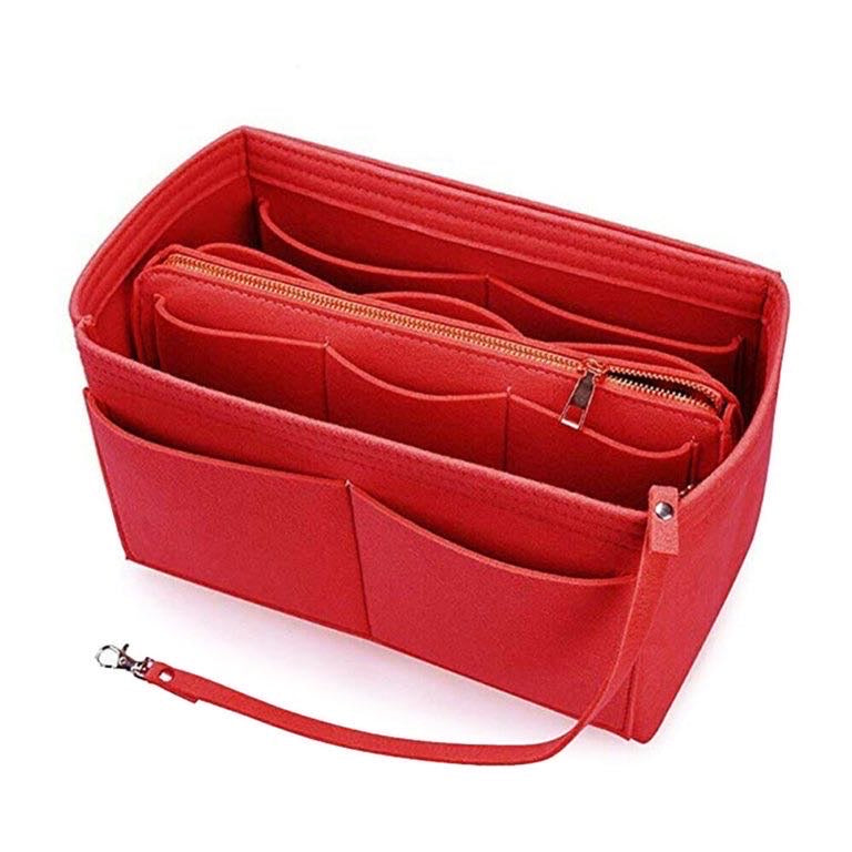 Purse Organizer Insert, with zipper, Handbag & Tote Shaper,Red