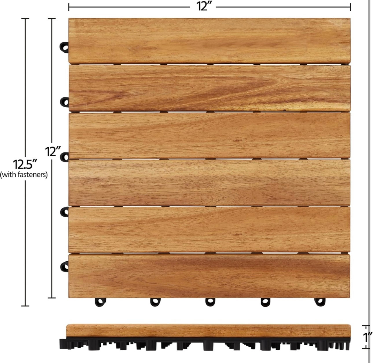 Pack of 9PCS Acacia Wood Interlocking Flooring Tiles Waterproof Flooring for Outdoor & Indoor Patio,Balcony,Garden,Poolside,12 × 12 in