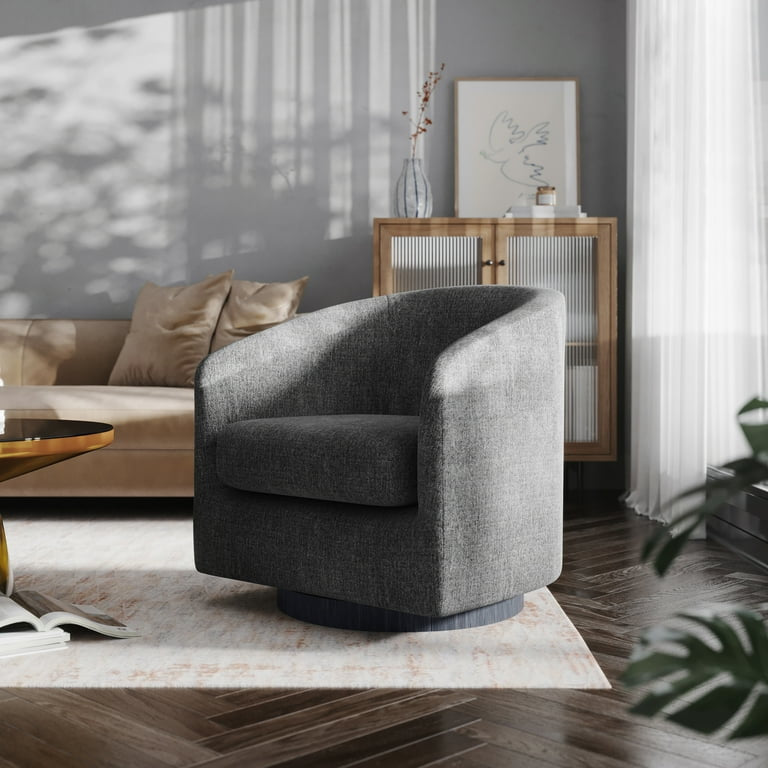 360 Degree Swivel Club Style Barrel Accent Chair with Sloped Armrests in Fabric Upholstery