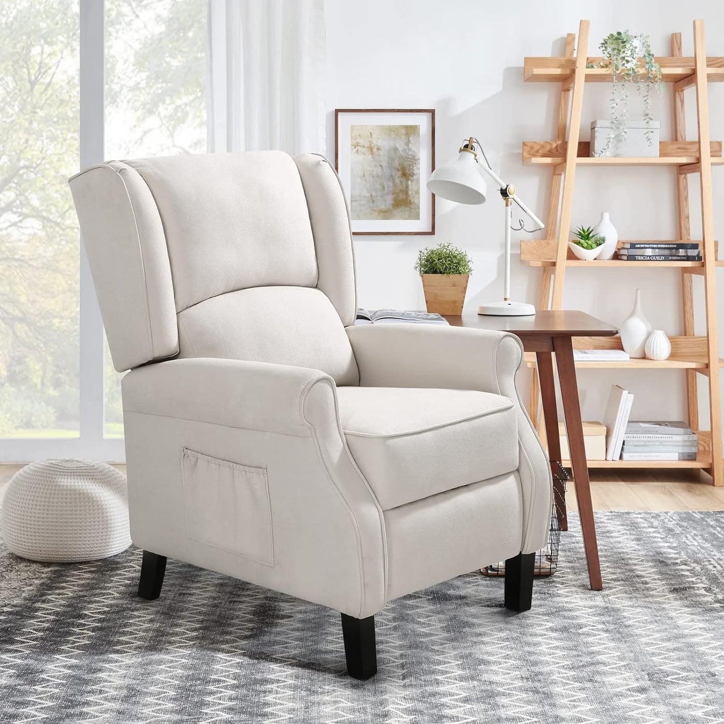 Recliner Chair for Living Room Recliner Sofa Reading Chair Winback Single Sofa Home Theater Seating Modern Reclining Chair Easy Lounge with Fabric Padded Seat Backrest Beige White