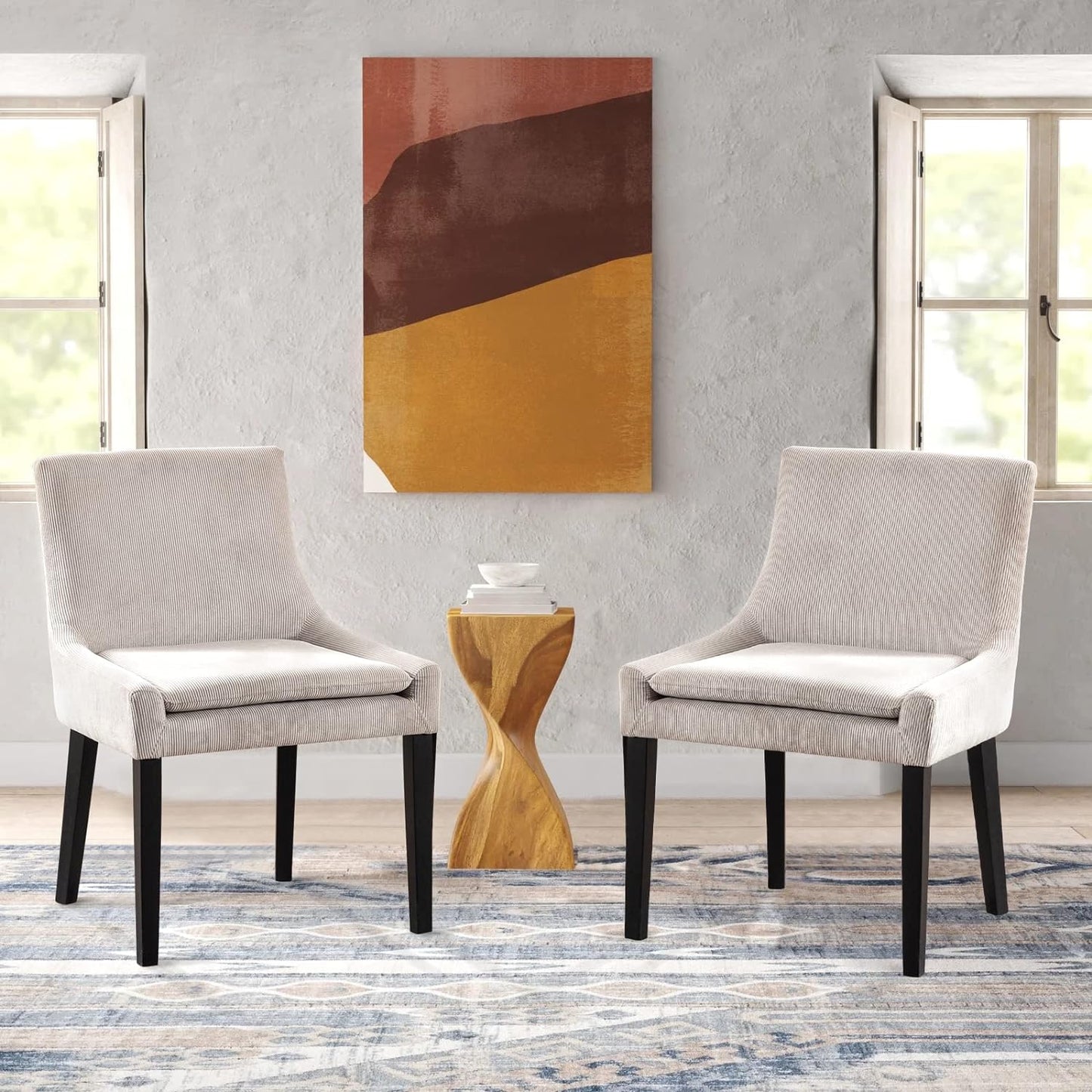 Modern Dining Chairs Set of 2, Upholstered Corduroy Accent Side Leisure Chairs with Mid Back and Wood Legs for Living Room/Dining Room/Bedroom/Guest Room-Beige