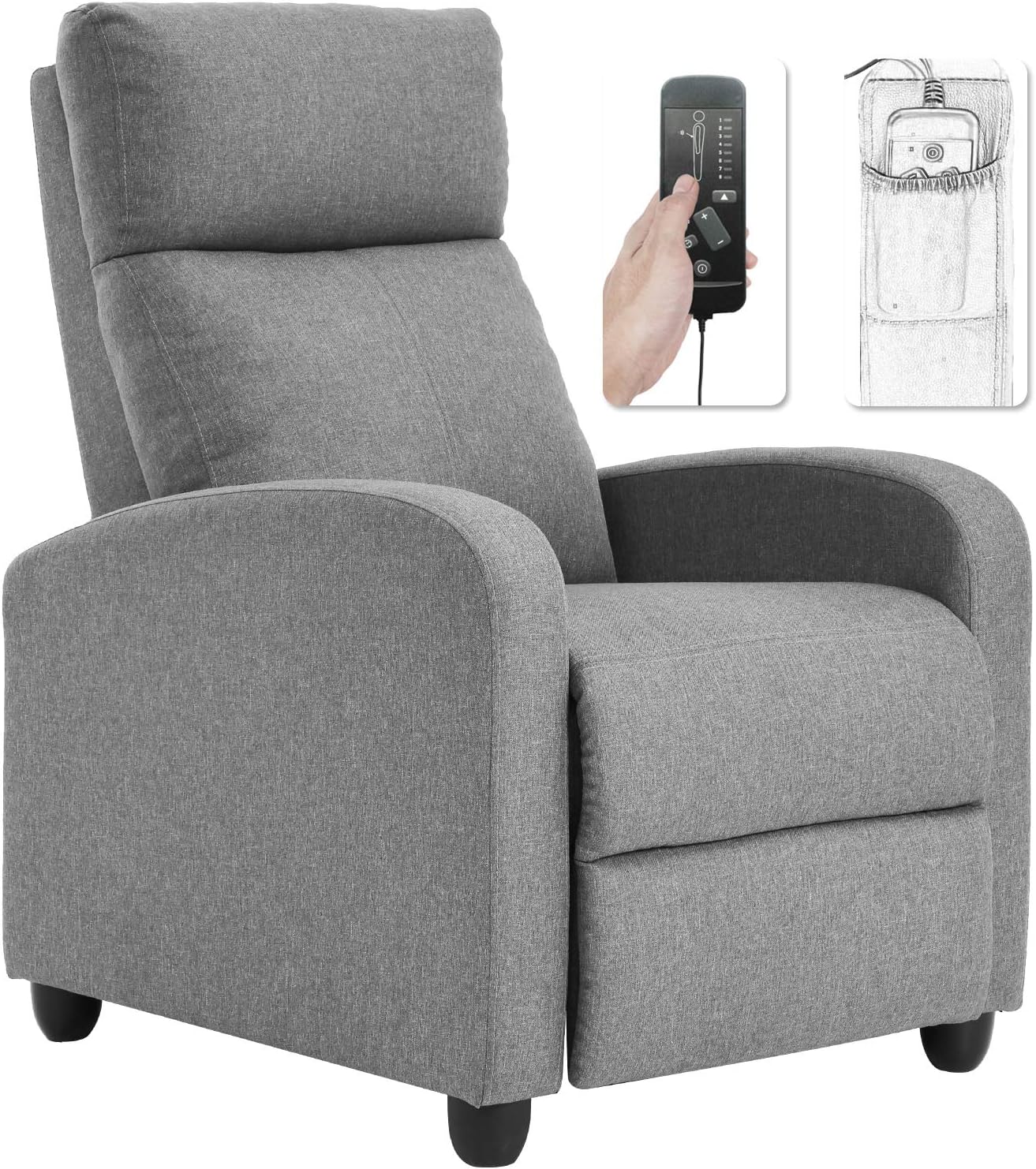 Recliner Chair for Living Room, Fabric Massage Recliner Chair Winback Single Sofa Home Theater Chairs Adjustable Modern Reclining Chair with Padded Seat Backrest for Adults (Grey)