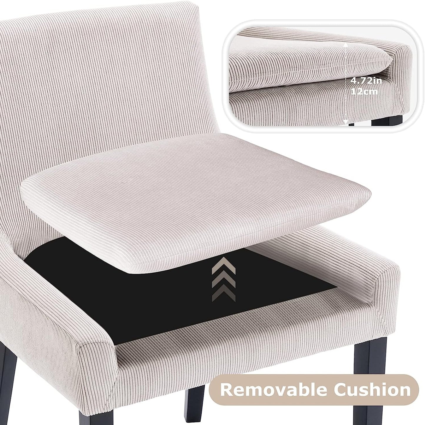 Modern Dining Chairs Set of 2, Upholstered Corduroy Accent Side Leisure Chairs with Mid Back and Wood Legs for Living Room/Dining Room/Bedroom/Guest Room-Beige