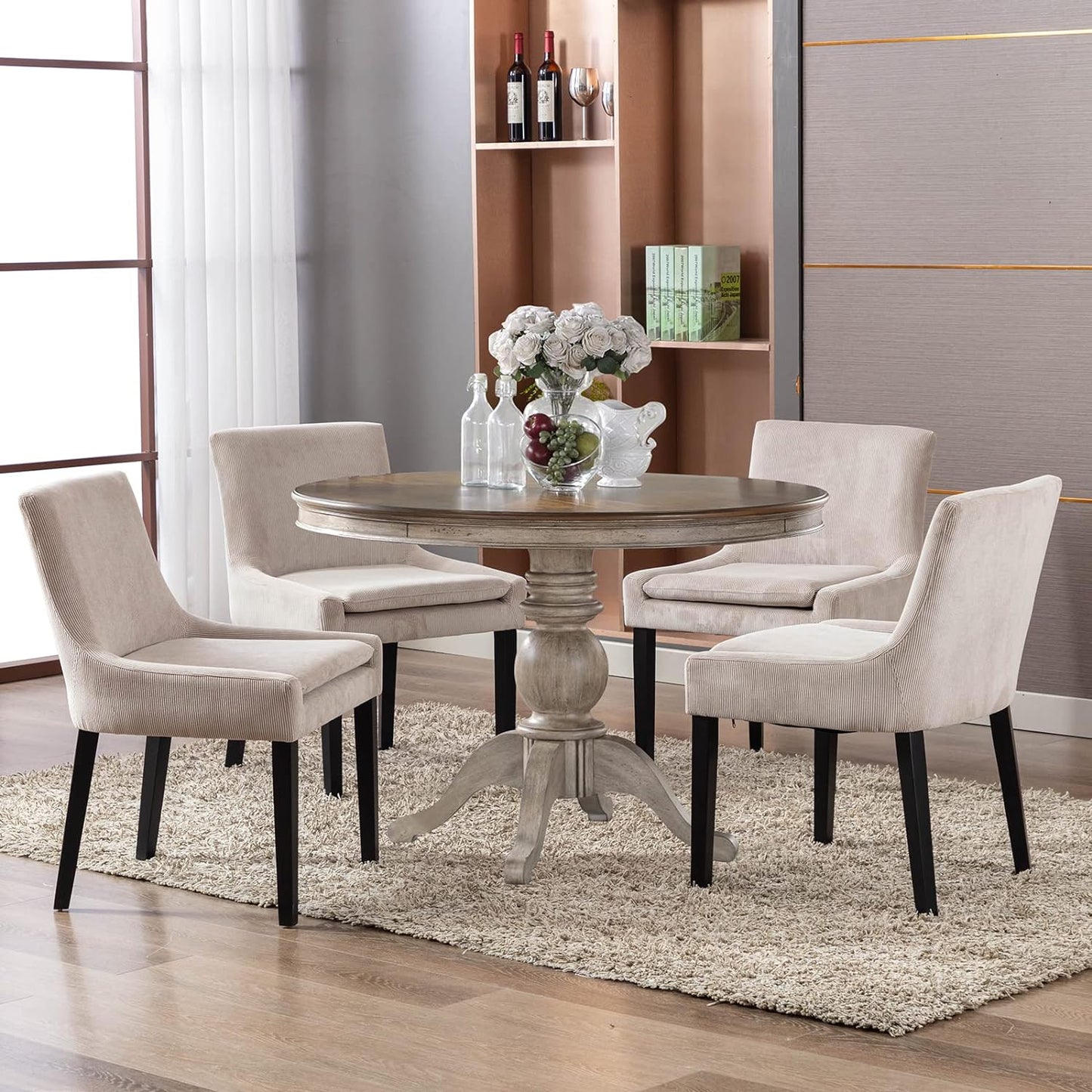 Modern Dining Chairs Set of 2, Upholstered Corduroy Accent Side Leisure Chairs with Mid Back and Wood Legs for Living Room/Dining Room/Bedroom/Guest Room-Beige