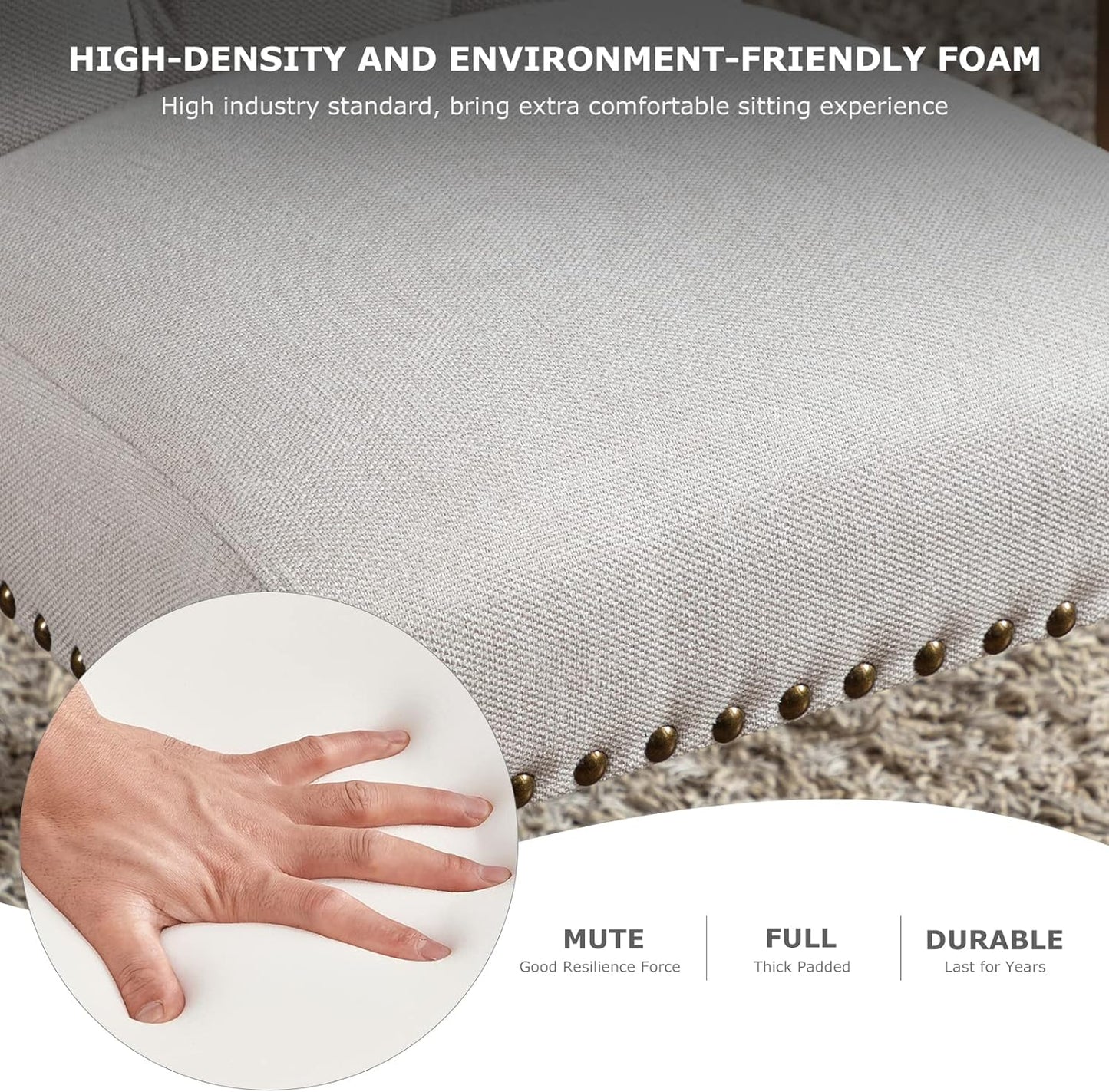 Button Tufted Dining Chairs. Upholstered Parsons Dining Room Chairs, Fabric Kitchen Side Chair with Nailhead Trim and Wood Legs, Beige