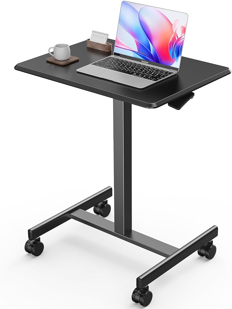 Mobile Small Stading Desk - Sit Stand Desk, Portable Rolling Laptop Desk with Lockable Wheels, Computer Workstations, Adjustable Height