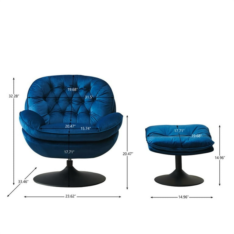 Swivel Accent Chair with Ottoman, Modern Velvet Lounge Chair with Metal Base, Comfortable 360 Degree Single Sofa Chair with Footrest, Leisure Reading Chair for Living Room Bedroom Office, Blue