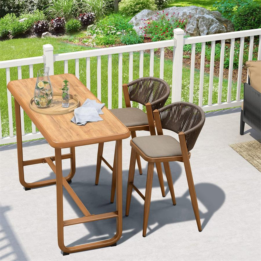 PURPLE LEAF Patio Bar Stool Rattan Bar Set of 2.Height Chair Counter Stool with Backrest and Cushion.28.74”
