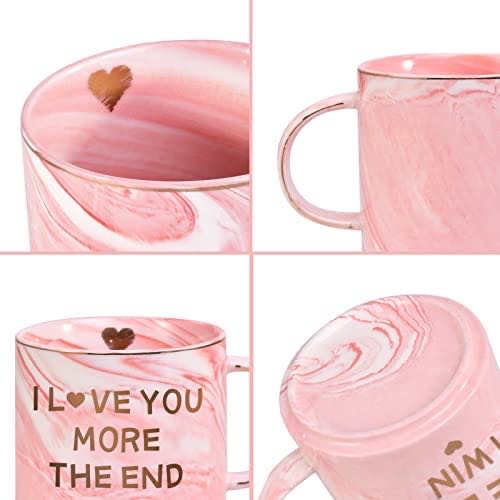 Pink 12oz Coffee Mug For Birthday,Anniversary, Valentine's Day. I Love You More The End Print