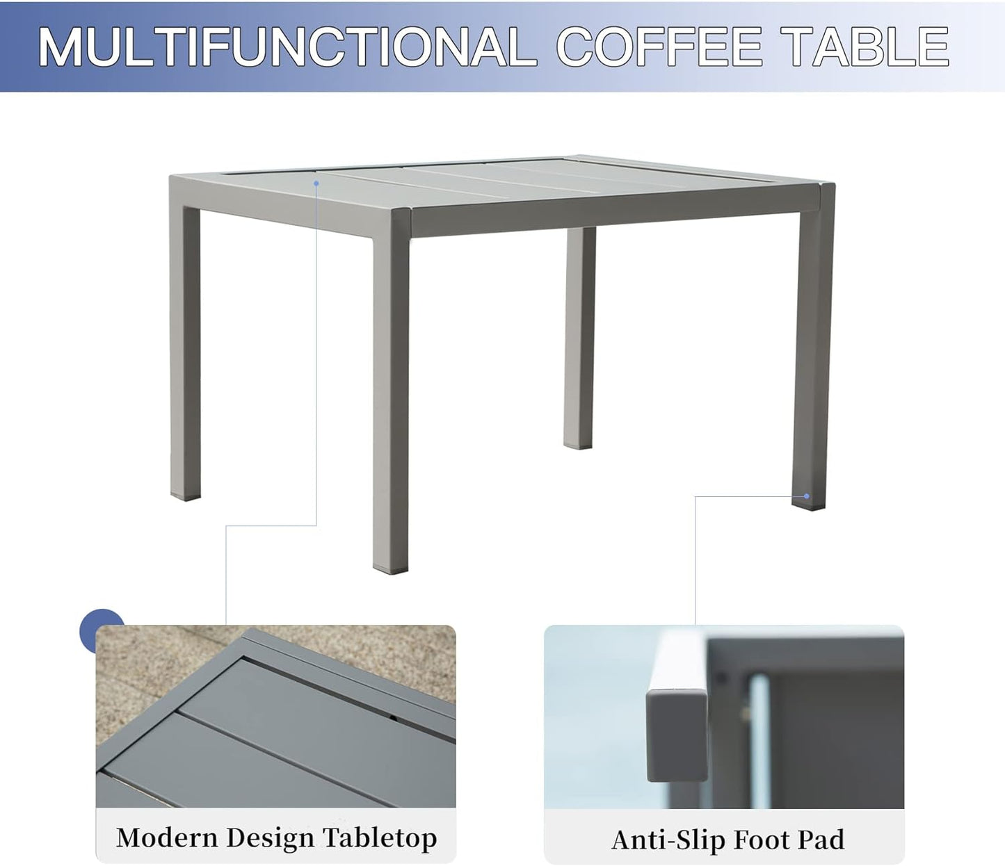 Pool Chairs Set of 3, Adjustable Aluminum Outdoor Loungers with Metal Side Table, All Weather