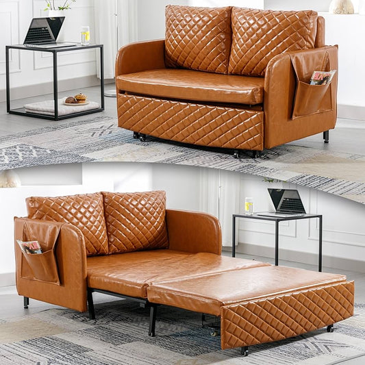 Convertible Sofa Couch Bed,Modern Loveseat with Pull Out Bed for Living Room ,2 Pillows & Side Pockets