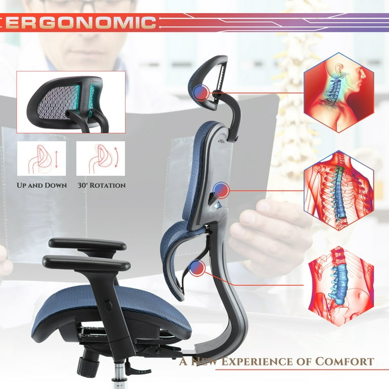Ergonomic Blue 47 '' Mesh High Computer Gaming Chair with 3D Lumbar Support and Wheels For Adult.