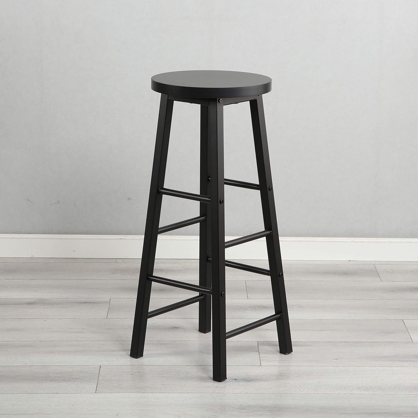 3pcs Counter Height Bar Table with 2 Bar Stools for Home Kitchen Office, Kitchen Breakfast Dining Table with Sturdy Metal Frame, Round Top Stools with Footrests, Black