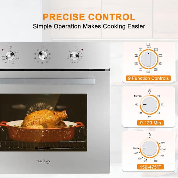 24 in. Built-In Single Electric Wall Oven with Rotisserie, 9 Cooking Modes, Mechanical Knob