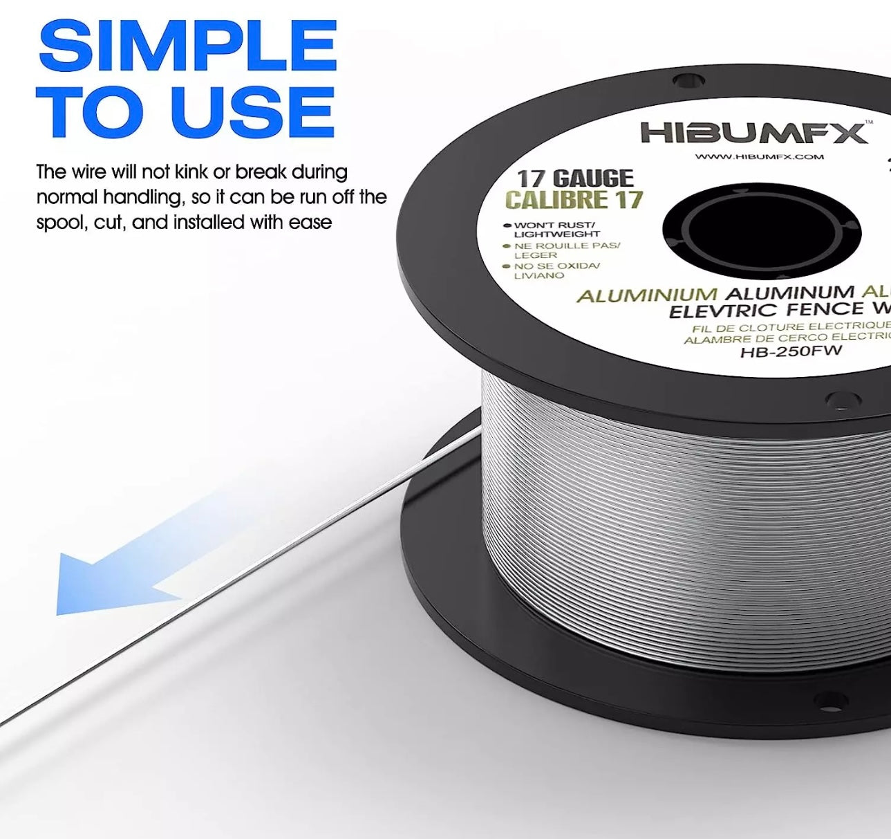 Spool Aluminum Electric Fence Wire 250-Feet 17 Gauge