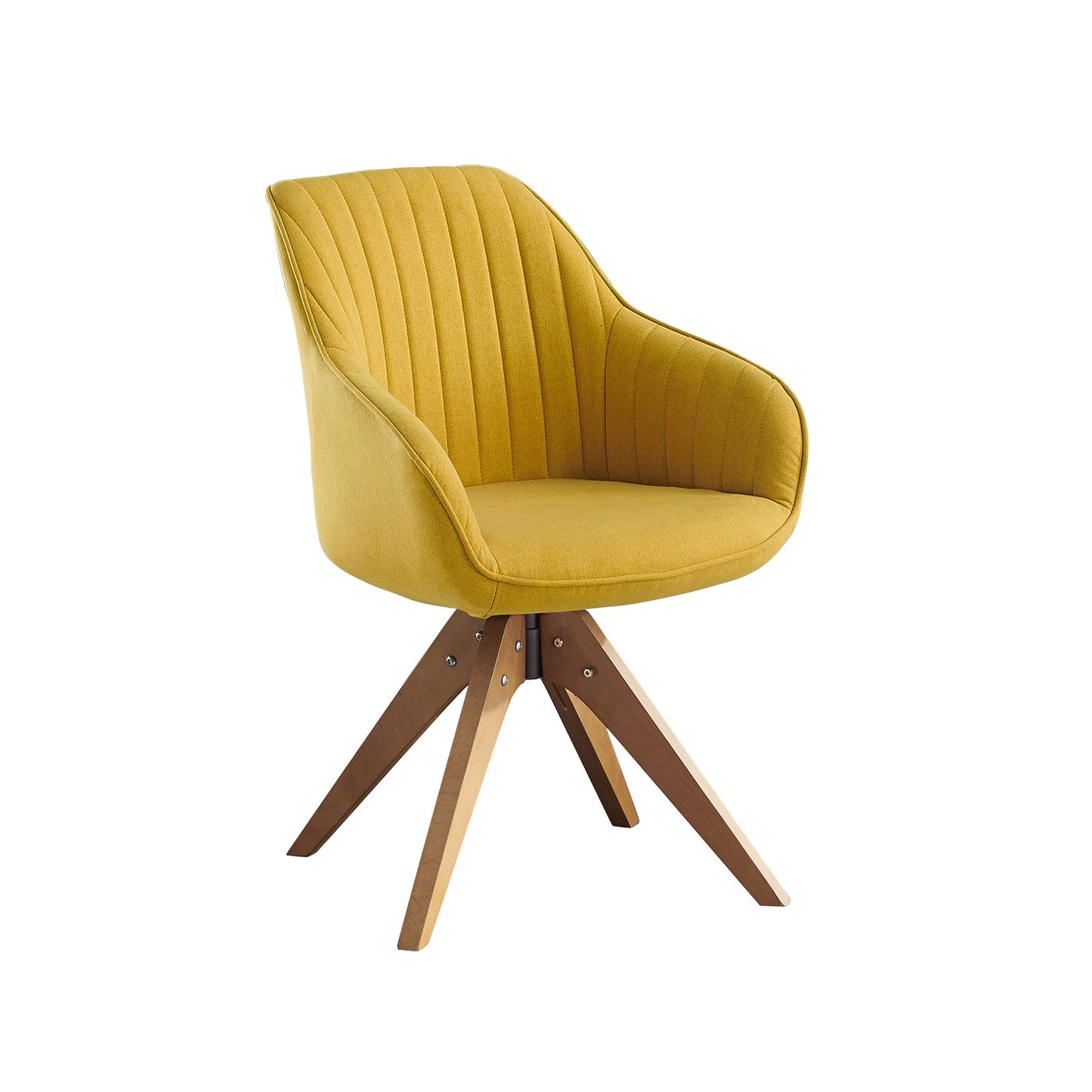 Mid Century Modern Fabric Upholstered Swivel Dining Room Chair with Wood Legs, Leisure Side Chair with Arms for Living Room, Yellow