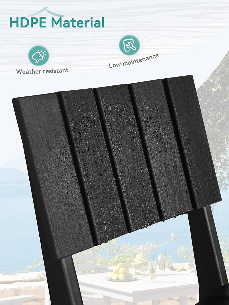 Patio Bar Stools. HDPE Weather Resistant Tall Adirondack Chair, Heavy Duty Bar Height Adirondack Chairs with Footrest, 27.8 inch High Balcony Chair for Deck Pool Backyard, Black