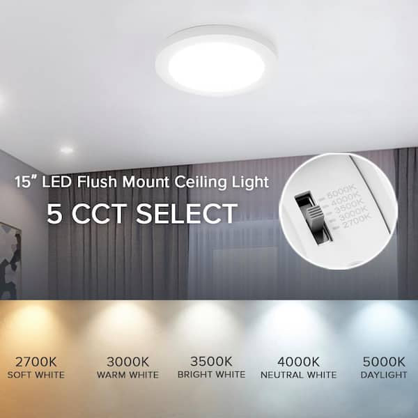 15 in. LED Flush Mount Ceiling Light Fixture, 2100 Lumens 5 CCT 2700K-5000K Round Color Selectable Panel Light, Dimmable